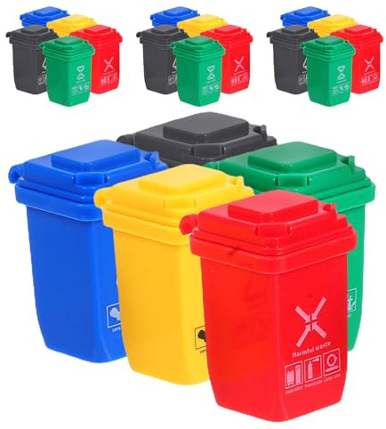 TOBBOMEY Lot de 20 Mini Poubelles de Tri avec Couvercle Mini Poubelle en Plastique Colorée pour Maison de Poupée de Bureau Éducative et Décorative Accessoires de Tri Sélectif