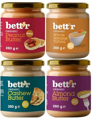 VeganBox Premium Nut & Seed Butter Collection – Almond, Peanut Crunchy, Cashew & Tahini (4 × 250g) | Vegan & No Palm Oil | Breakfast Spreads, Baking & Vegan Cooking Gift Box