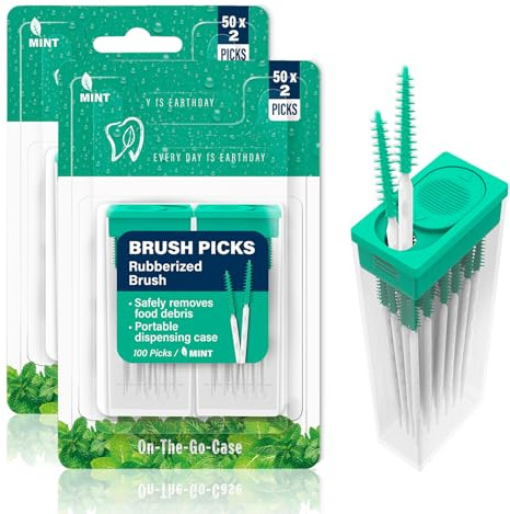 200 Pezzi Scovolino Denti in Silicone Morbido Verde Menta, Scovolini Dentali per Pulizia Denti Quotidiana, Stuzzicadenti Plastica per Igiene Interdentale, con Custodia Portatile