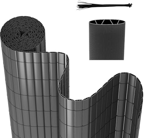Peviasot PVC Sichtschutzmatte, 80x300cm Sichtschutzzaun, Vervierfachen Verstärkung Innen, Balkon Sichtschutz mit Kabelbindern, ohne Bohren, Windschutz Wasserdicht für Balkon Garten, Anthrazit