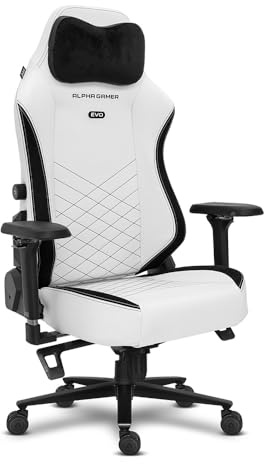 Alpha Gamer Alegra EVO – Silla Gaming en Cureo PU Frost White, Espuma de Alta Densidad, Soporte Lumbar 2D Ajustable, Respaldo Reclinable 135°, Cojin Magnética y Reposabrazos Duraflex, Blanco