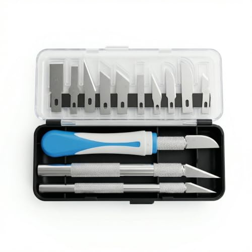 Drwosm 13 Pezzi Taglierino Professionale, Cutter Di Precisione Per Modellismo Carta, Bisturi Chirurgico In Acciaio Al Carbonio, Attrezzi Da Lavoro Con Manico Blu Bianco 15.5cm
