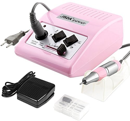 Nagelfräser Elektrisch Set Premium JD500 Gelnägel & Acrylnägel 30000 U/min Maniküre Pediküre Hornhautentferner Anfänger & Studio rosa pink mit Fußpedal Inkl 4 Bits