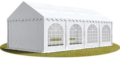 TOOLPORT Festzelt Partyzelt 4x8 m schwerentflammbar Premium, hochwertige PVC Plane 750 N in weiß 100% wasserdicht mit Bodenrahmen