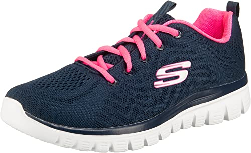 Skechers Women's Graceful Get Connected Sneaker, Navy Mesh Hot Pink Trim, 3 UK