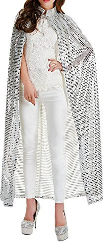 MioCloth Halloween Party Festival Magic Cosplay Pailletten Kostüm Umhang Umhang Robe Outwear, silber, Einheitsgröße