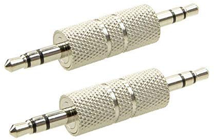 Duttek 3.5mm Male to Male Audio Adapter, Metal Silver 3 Pole 3.5mm Stereo Jack Adapter, 1/8 Inch Male to Male Audio Headphone Jack Connectors - 2 Pack
