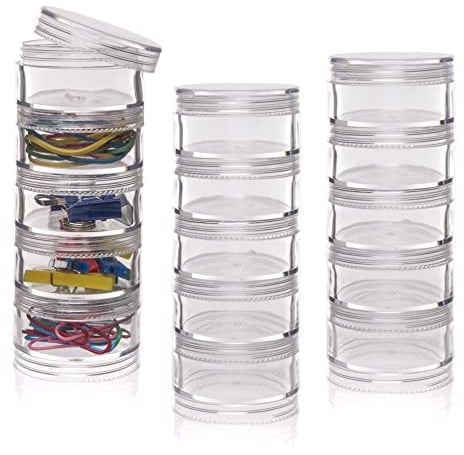 Baker Ross AW341 Stackable Screw Top Storage Pots, Perfect to Fill, Organise, Tidy and Store Craft Materials, Ideal for School, Home, Craft Groups and More (Pack of 3)