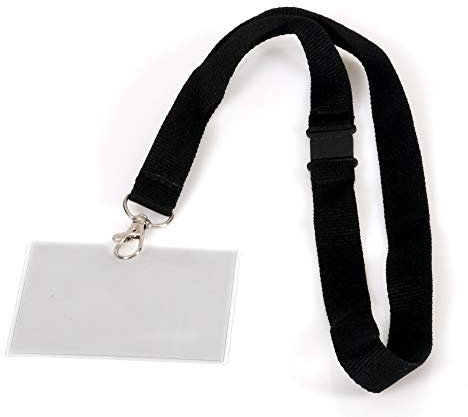 EUROPEL Cordon Textile Noir avec Porte-carte PVC Transparent (Pack de 5) | Porte-badge Horizontal pour École, Collèges, Bureaux & Événements d’Entreprise | 90 x 60 mm, 121280