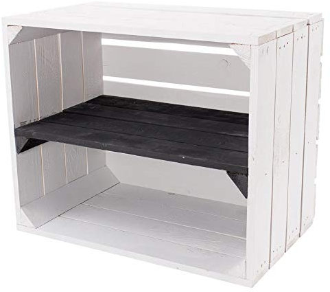 Obstkisten Online 1 Stück Neue Weisse Holzkiste mit Regalboden in schwarz 50cm x 40cm x 30cm Regal Schuhregal Obstkisten Weinkiste Kisten Holzregal Apfelkisten weiß Gartenmöbel Vintage