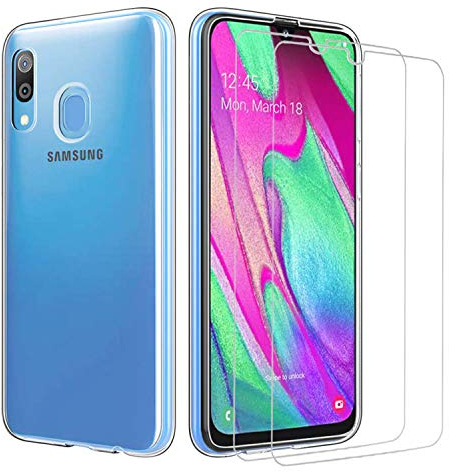 iLiebe Samsung Galaxy A40 Hülle + Schutzfolie - Schutzhülle Handyhülle Mit Soft TPU Bumper Case Cover Und 9H Hartglas Für Samsung Galaxy A40