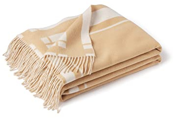 Coperta reversibile in cashmere con frange in lana merino, cashmere, morbido accento per la casa • 170 x 150 cm