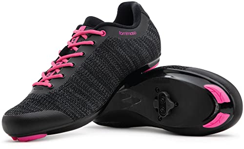 Tommaso Pista Aria Knit Damen Fahrradschuhe Indoor Cycling Class Ready Schuh und Bundle mit kompatiblen Cleat, Look Delta, SPD - Schwarz, Rosa, Grau, Blau, Schwarz Pink Spd, 37 EU