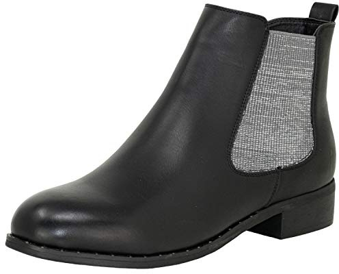 Fitters Footwear That Fits Damen Stiefelette Sabine PU Chelsea Boot mit Nieten Übergröße (schwarz, numeric_43)