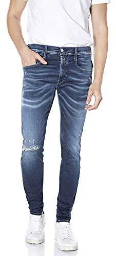 Replay Herren Jeans Anbass Slim-Fit Hyperflex Re-Used mit Stretch, Dark Blue 007 (Blau), 32W/34L