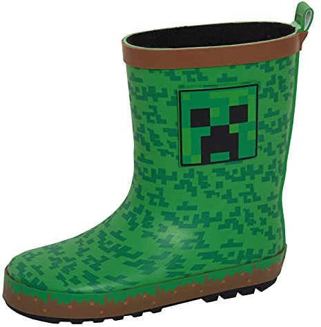 MINECRAFT Stivali di Gomma Ragazzi Stivali da Pioggia Gamer per Bambini Neri 28 EU Bambino