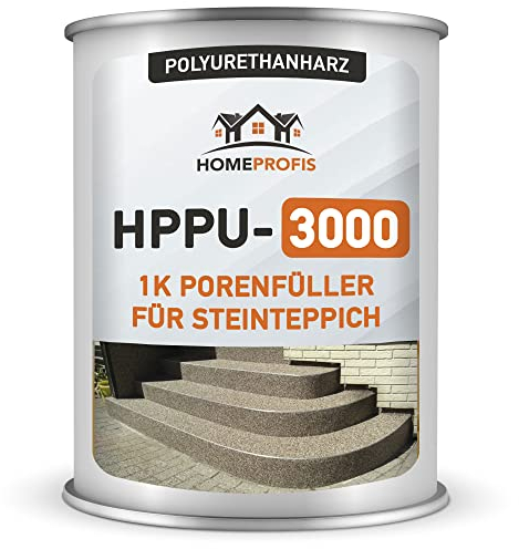 Home Profis® HPPU-3000 UV-stabiler 1K Polyurethanharz Porenfüller für Steinteppich Innen & Außen (1kg) – Transparente Versiegelung, Porenverschluss zur Teilverfüllung und Vollverfüllung