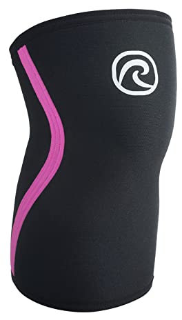 Rehband Kniebandage für Kraftsport & Fitness - Kniebandage 7mm Neopren, flexibel & rutschfest, Knee Sleeve für Männer & Damen, Farbe:Schwarz/Pink, Größe:L
