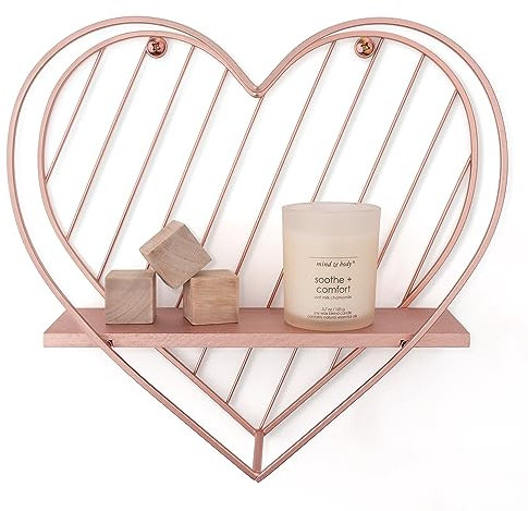 SUMGAR Floating Shelves Rose Gold Heart Shelf for Wall Mounted Pink Bathroom Bedroom Living Room Decorative Organiser Display & Storage Unit