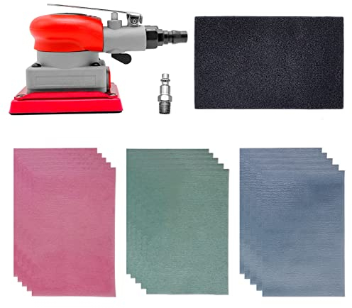 Polierer Druckluft Exzenterschleifer 13000RPM, Druckluft schleifgerät 75 * 100mm Exzenterschleifer Schleifmaschine mit 15 Schleifpapier und 1 Polster, Schleifen und Schleifen von Autos