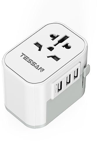 TESSAN Universal Travel Adapter Worldwide, International Plug Adapter with 3 USB, All in One Power Adaptor for UK to European EU Australia USA (Type E,F, G, B, I), Grey White