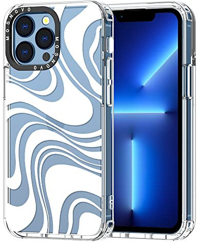 MOSNOVO Case for iPhone 13 Pro, [Buffertech 6.6ft Military-Grade Drop Protection] [Anti Peel Off Tech] Clear TPU Bumper Phone Case Cover Design - White Swirl