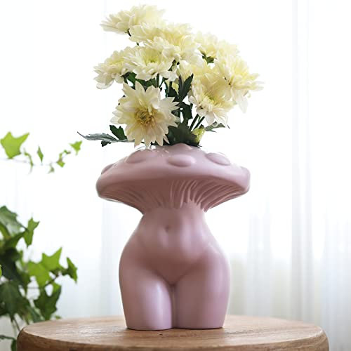 Gugugo, dekorative Vase in Pilzform mit Körpermotiv, originell und witzig, süßes und lustiges Boho-Dekor für Zuhause und Badezimmer, Pilz-Gesäß-Vase für Blumen, moderne Wohnästhetik, lavendelfarben