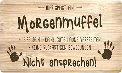 Tassenbrennerei Frühstücksbrettchen - Hier speist ein Morgenmuffel - Echtholz Made in Germany - Lustig mit Spruch - Geschenk Freund, Freundin