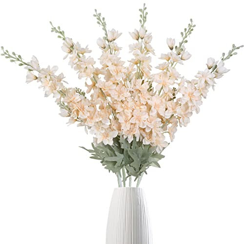 IPOPU Künstliche Ritterspornblumen, 6 Stück, Champagner-Seidenblumen, Rittersporn, 85,1 cm langer Stiel, künstliche Blumen für hohe Vase für Haus, Garten, Arrangement, Dekoration (Champagner)