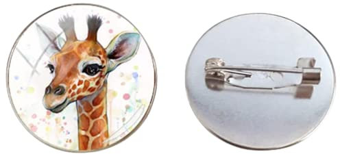 Broche Girafe Peintures De Girafes Broche Broche Ronde Main Artisanat Bijoux Verre Photo Broches Femmes, Bronze, verre