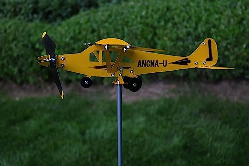 ANCNA-U Girouette jaune pour avion, rotation à 360 °, avec lumières LED, toits extérieurs, jardin, ferme, avion, girouette