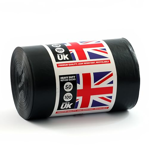 HOME CIRCLE Black Bin Bags Pack of 50x 100L - Heavy Duty Refuse Sacks for Home & Office Waste Management - Trash Bags for Kitchen, Garden, DIY Projects Rubbish Bags 100% Recycled Material