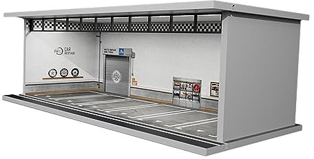 Sharplace Vitrine für Modellautos aus Druckguss im Maßstab 1:64 mit Licht, schützende Garagenvitrine für Sportwagen, Legierungsautos, Spielzeugautos, Geschenke, Reparaturwerkstatt