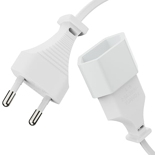 conecto Stromkabel Netzkabel Verlängerungskabel, 3,0m, Flachstecker Eurostecker Typ C Netzstecker auf Euro Buchse, Netzkabel Strom Verlängerung für Haushaltsgeräte, TV, Spielekonsole, Weiß
