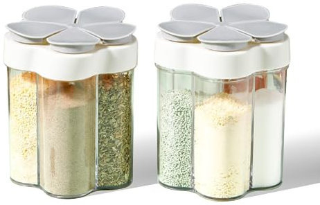 Reise-Gewürzbehälter, 5-in-1, tragbarer Camping-Gewürzstreuer, transparente Kunststoff-Gewürzflasche für Reisen, Camper, Wandern, Grillen, Picknick, 2 Stück
