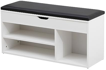 AVC Designs 90cm Shoe Bench White Wooden Shoe Storage Cabinet Organiser With Seat Cushion