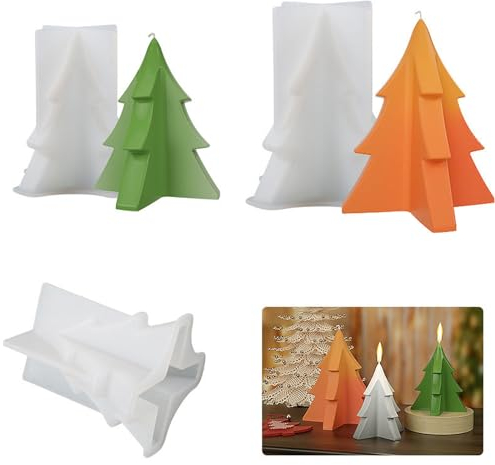 Gfamous 2 Stück 3D Weihnachtsbaum Silikonform, Kreativer Baum Mit Vier Ecken, DIY Tannenbaum Ornament Giessformen für Weihnachten