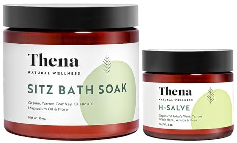 Thena Organic Sitz Bath Soak & Hemorrhoid Salve Cream Kit for Toilet Sitz Bath - Postpartum Care Recovery Essentials, Natural Soothing Relief for Hemorrhoids, Women & Men