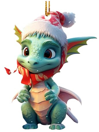 2D Acryl Cartoon Niedlicher Drache Weihnachtskugeln, 2023 Weihnachten Dekorationen, Coole Drachen Figuren Weihnachten Dinosaur Statue, Niedliche Garten Drachen Skulptur Tierfigur Deko (C, One Size)