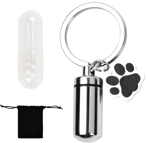 Wisebom Haustier Urnen Schlüsselanhänger, Hunde Asche Flasche Halskette aus Edelstahl, Katze Einäscherung Asche Gedenken Schmuck Tierhaare Hundepfote Andenken Anhänger (Schlüsselanhänger)