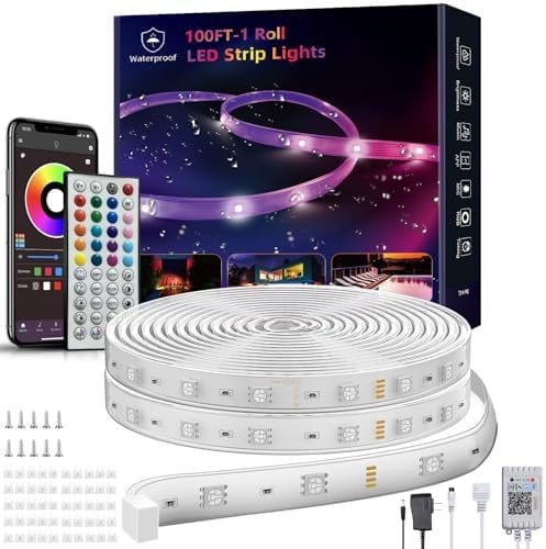 100ft Outdoor LED Strip Lights Waterproof, IP68 Outside Light Strip With Remote and App Control, Exterior Rope Lights Music Sync RGB for House Party Decoration