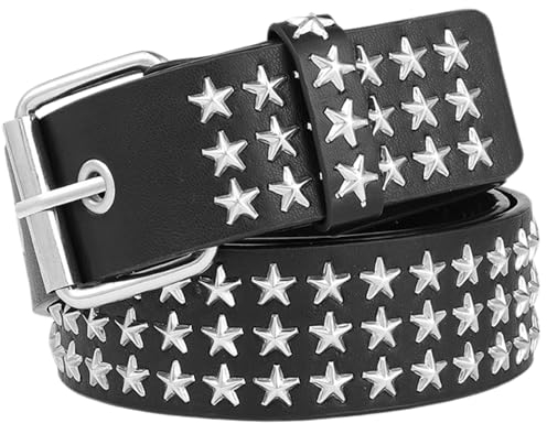 Ulekuke Metall-Punk Rock Nietengürtel für Damen und Herren, Gothic-Gürtel mit hellen Pyramidennieten, Schwarzer Star, Einheitsgröße
