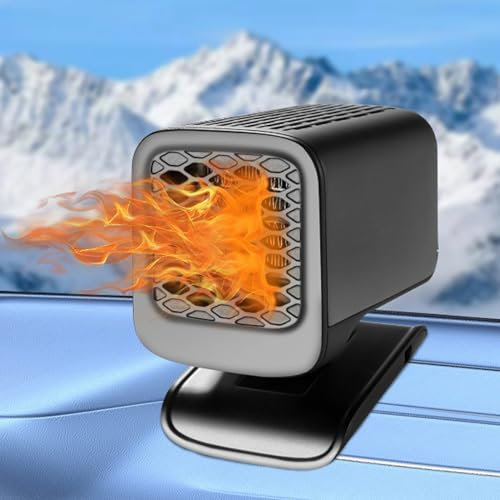 TENAGE Portable Car Heater for Window Defroster Demister, 2 in 1 Hot and Thermal Cooling Fan 12 V Plug-in Cigarette Lighter for Car,360 Degree Rotary 12v black