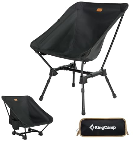 KingCamp Ultraleicht Campingstuhl faltbar Anglerstuhl mit hoher Rückenlehne Kleines Packmaß mit verstellbaren Beinstützen, bis 150kg belastbar