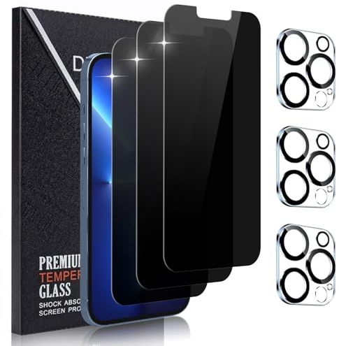 Didisky Lot de 3 Protecteur Verre Trempé Anti-Espion pour iPhone 13 Pro Max 6,7'', et Lot de 3 Caméra Arrière Protecteur, Anti Rayures, Dureté 9H, Pas de Bulles