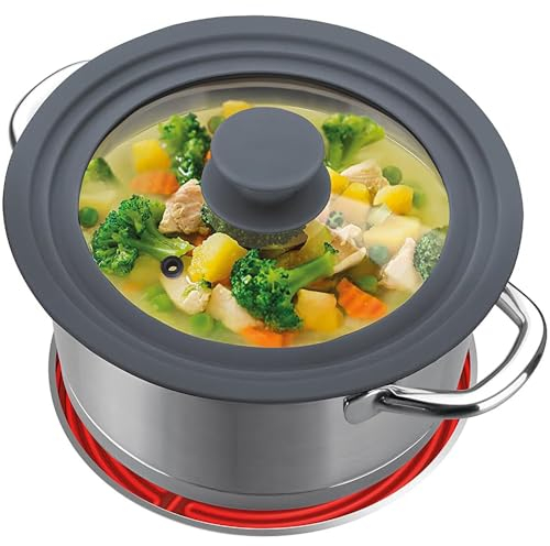 Coperchio unviversale per pentole casseruola padelle pirofile tegame da 20-24cm in vetro e silicone valvola scarico vapore