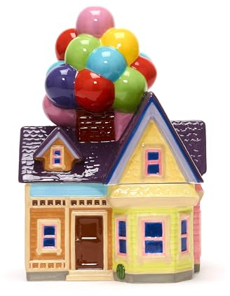 Disney Store Official Up, Pixar, Cookie Jar with Lid, 1300ml, Carl Fredrickson's House with Balloons, Stoneware Kitchen Container Figural Food Storage Pot