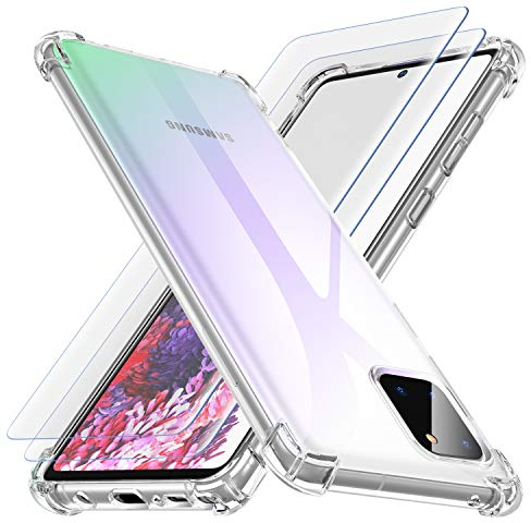 Losvick Cover per Note 10 Lite + 2 x vetro temperato protezione schermo, trasparente in silicone ultra sottile custodia anti-shock anti-giallo per Galaxy Note10 Lite, trasparente