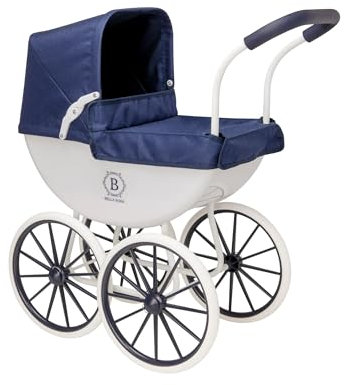 Rosa Mein Erster Puppenwagen Blau & Weiß | Traditioneller Puppenwagen im englischen Stil | Hochwertiger Kinderwagen mit weißen Rädern & passender Bettwäsche | Puppenzubehör für Kinder ab 3 Jahren.