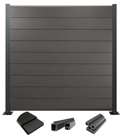 Woodstore24 WoodoZaun - WPC Sichtschutzzaun - Anthrazit - 185 cm x 180 cm - Gartenzaun Komplettset - inkl. Pfosten Anthrazit - 4x Zaun & 5x Pfosten